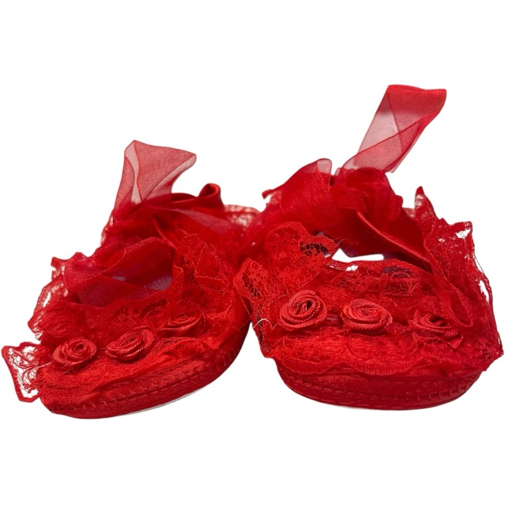 Red Satin Baby Shoes - Picture 2 of 5